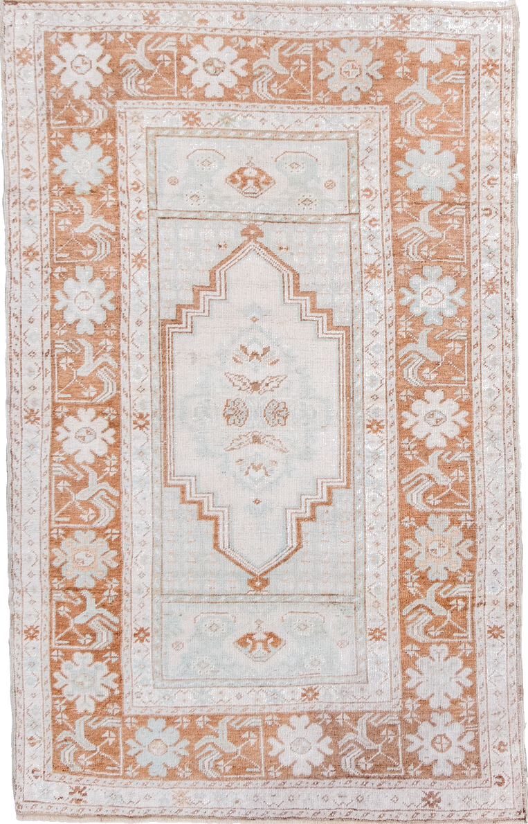 3' x 5' one-of-a-kind handmade vintage Anatolian small size rug. Color palette: brown, gainsboro, gray, light gray