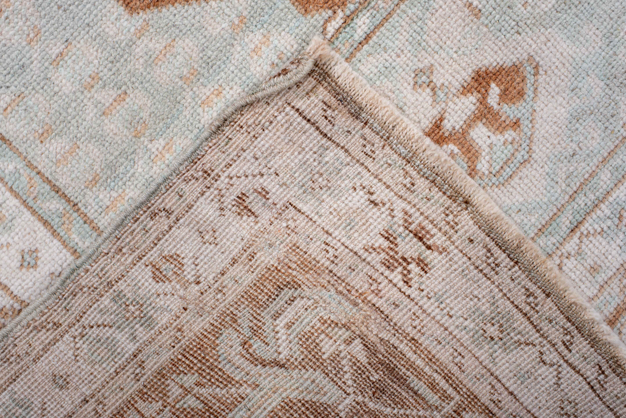 3' x 5' one-of-a-kind handmade antique Anatolian small size rug. Color palette: ivory, terra cotta, cream, pale blue, beige