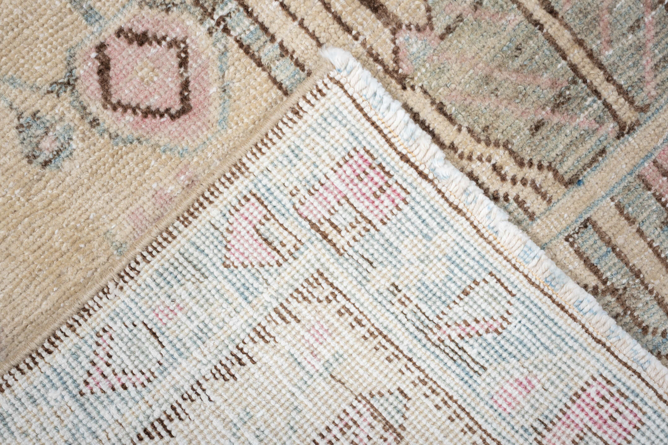 3' x 5' one-of-a-kind handmade antique Afshar small size rug. Color palette: ivory, sky blue, blush, taupe, brown, camel