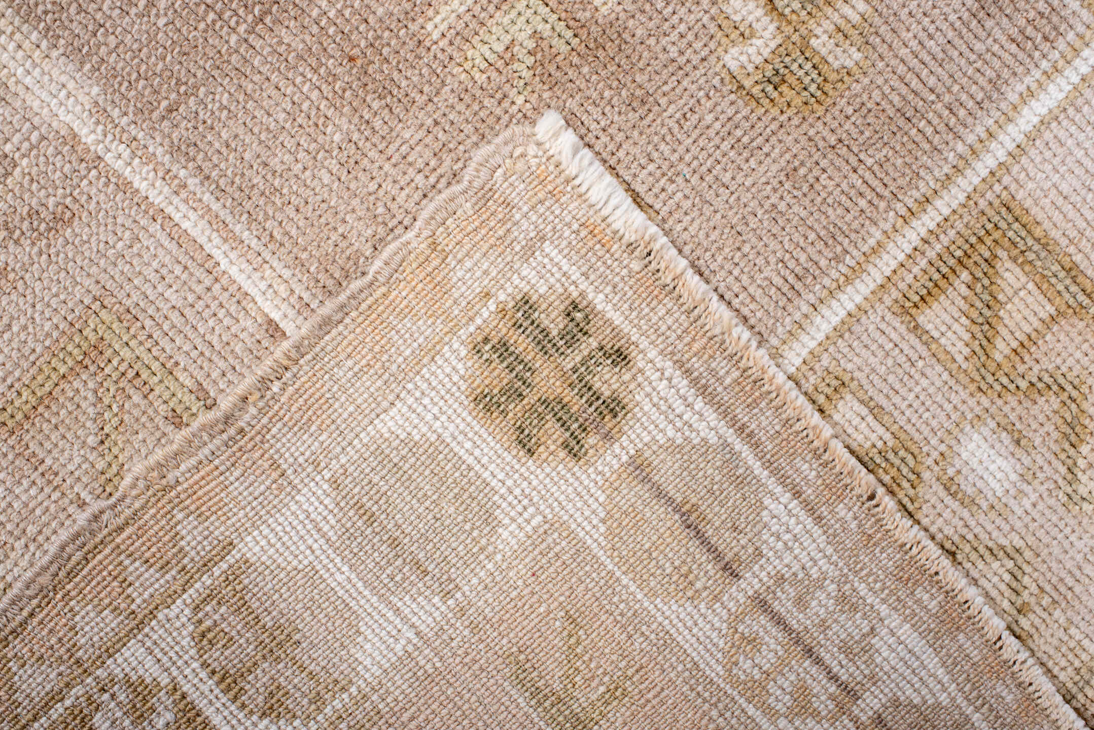 3' x 5' one-of-a-kind handmade antique Anatolian small size rug. Color palette: ivory, sand, taupe, beige, camel, sage, gray