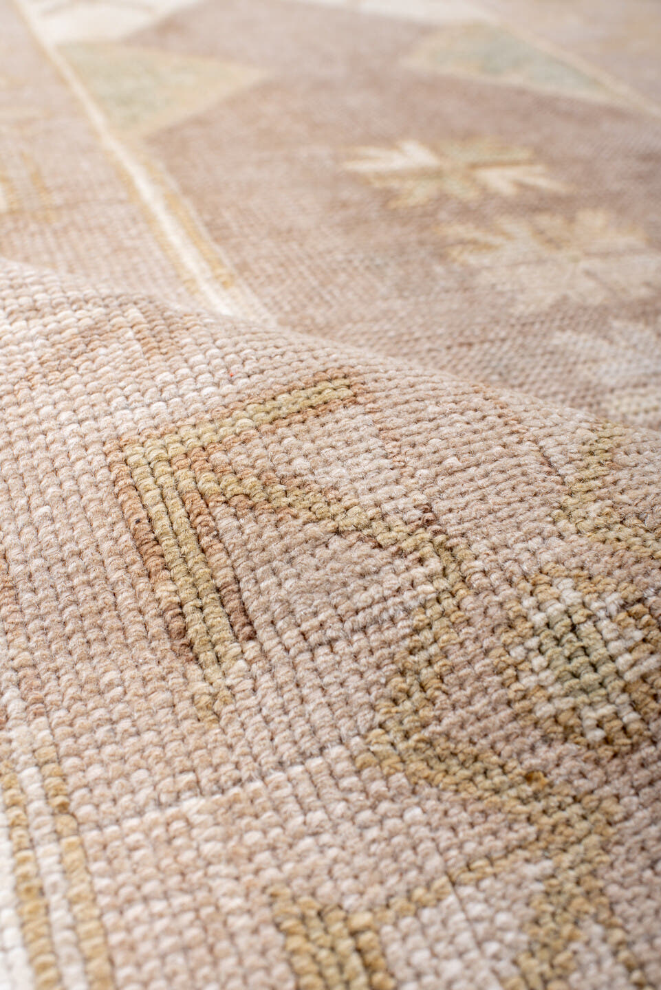 3' x 5' one-of-a-kind handmade antique Anatolian small size rug. Color palette: ivory, sand, taupe, beige, camel, sage, gray