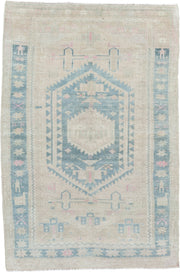 4' x 6' one-of-a-kind handmade antique Hamadan rug. Color palette: ivory, powder blue, blush, cream, pale gray, taupe