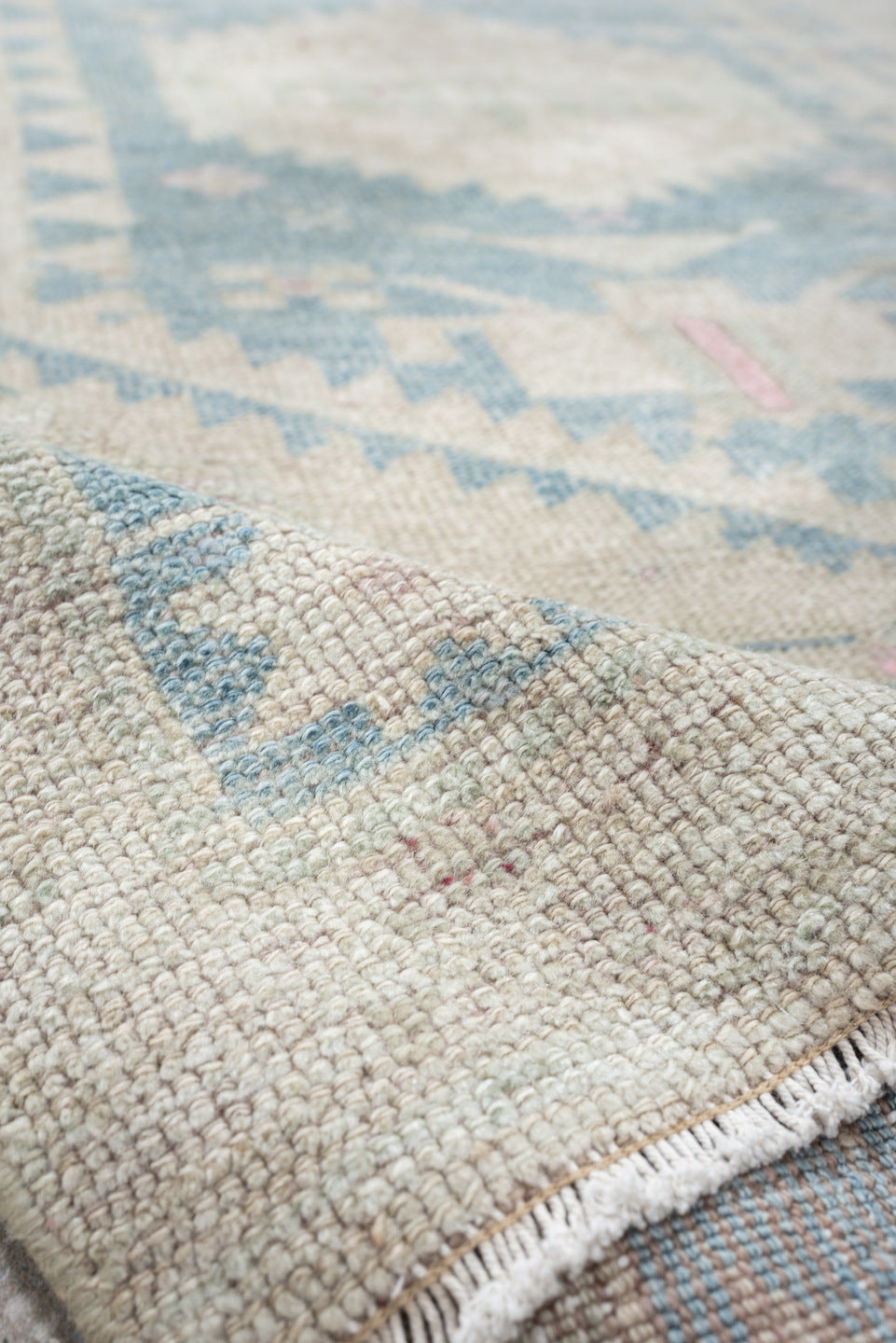 4' x 6' one-of-a-kind handmade antique Hamadan rug. Color palette: ivory, powder blue, blush, cream, pale gray, taupe