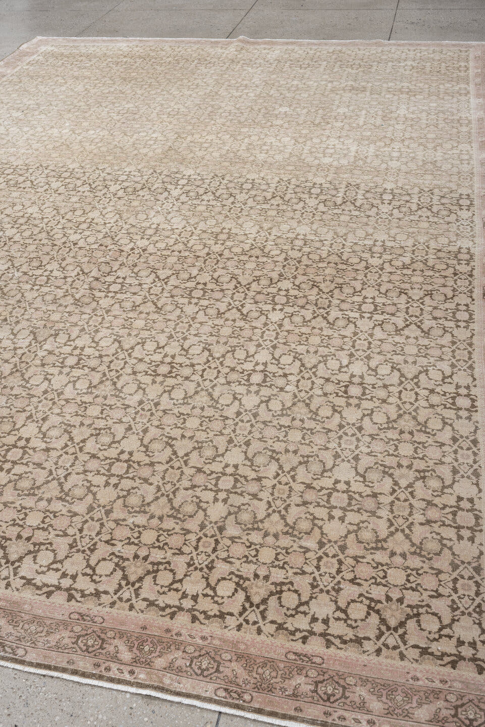 9' x 12' one-of-a-kind handmade vintage Tabriz large size rug. Color palette: ivory, taupe, blush, beige, sand, greige, gray