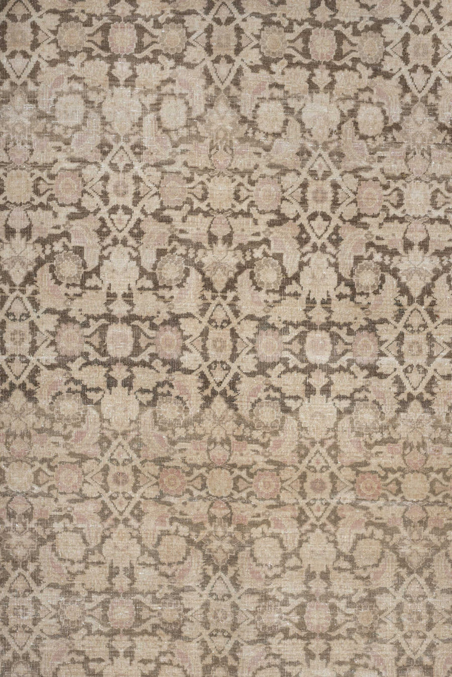 9' x 12' one-of-a-kind handmade vintage Tabriz large size rug. Color palette: ivory, taupe, blush, beige, sand, greige, gray