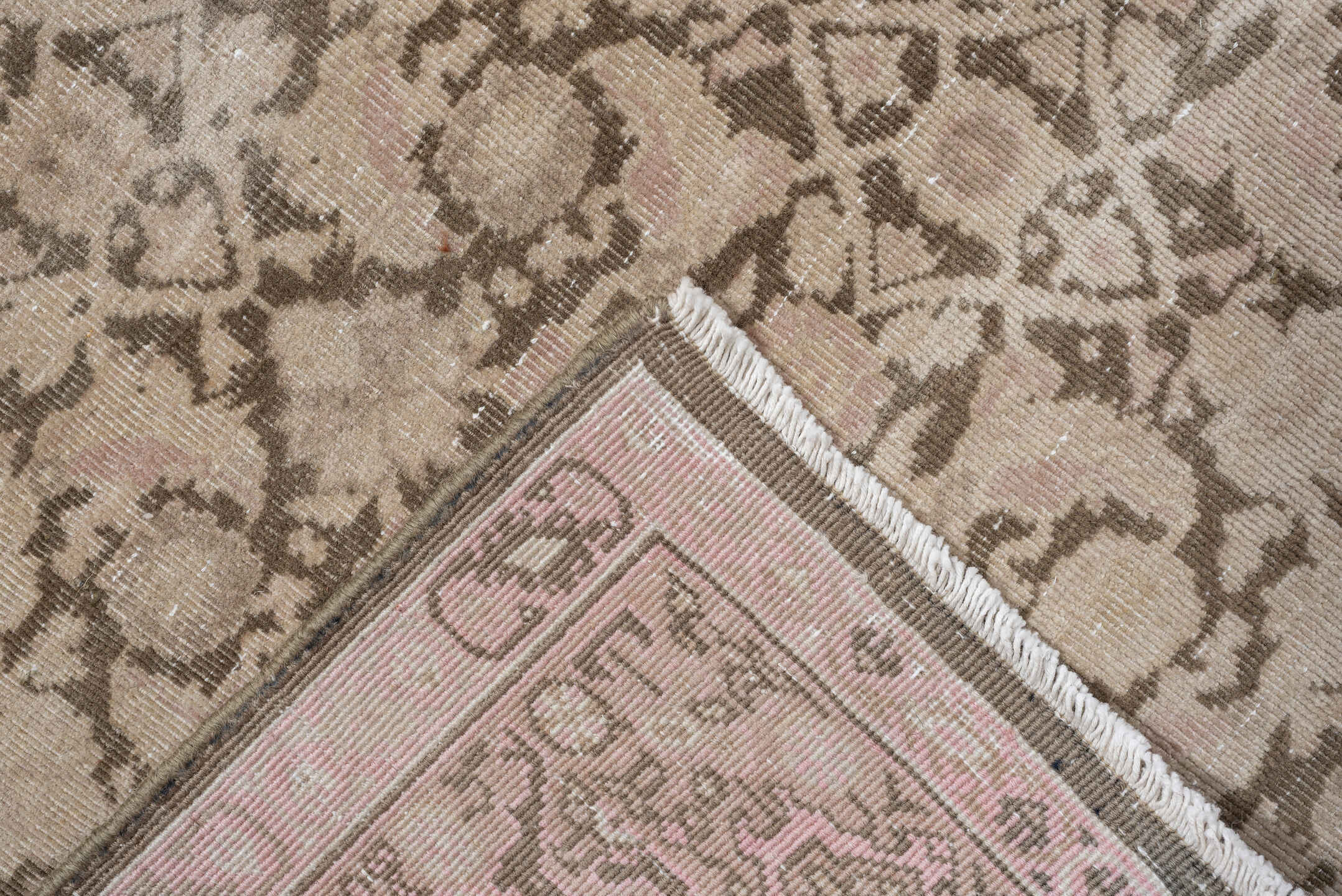 9' x 12' one-of-a-kind handmade vintage Tabriz large size rug. Color palette: ivory, taupe, blush, beige, sand, greige, gray