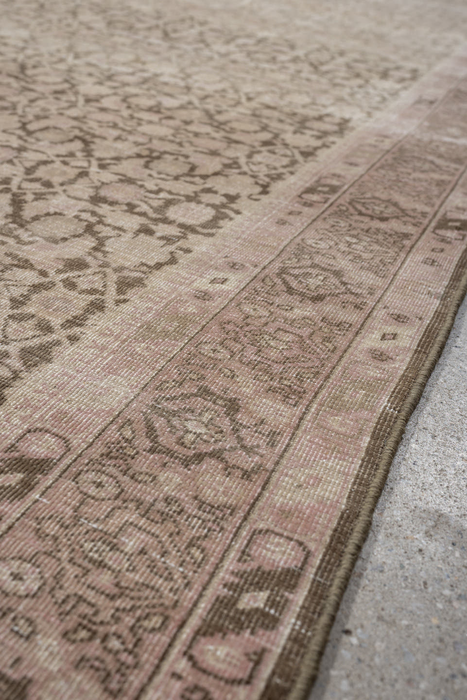 9' x 12' one-of-a-kind handmade vintage Tabriz large size rug. Color palette: ivory, taupe, blush, beige, sand, greige, gray