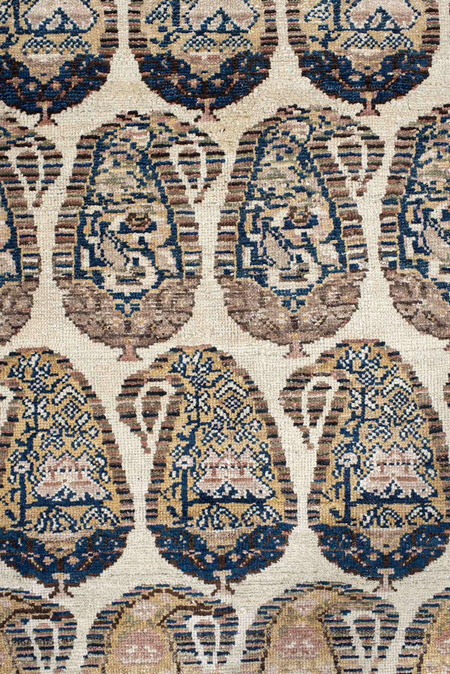 10' x 11' one-of-a-kind handmade vintage Malayer large size rug. Color palette: ivory, taupe, camel, navy, blush, brown