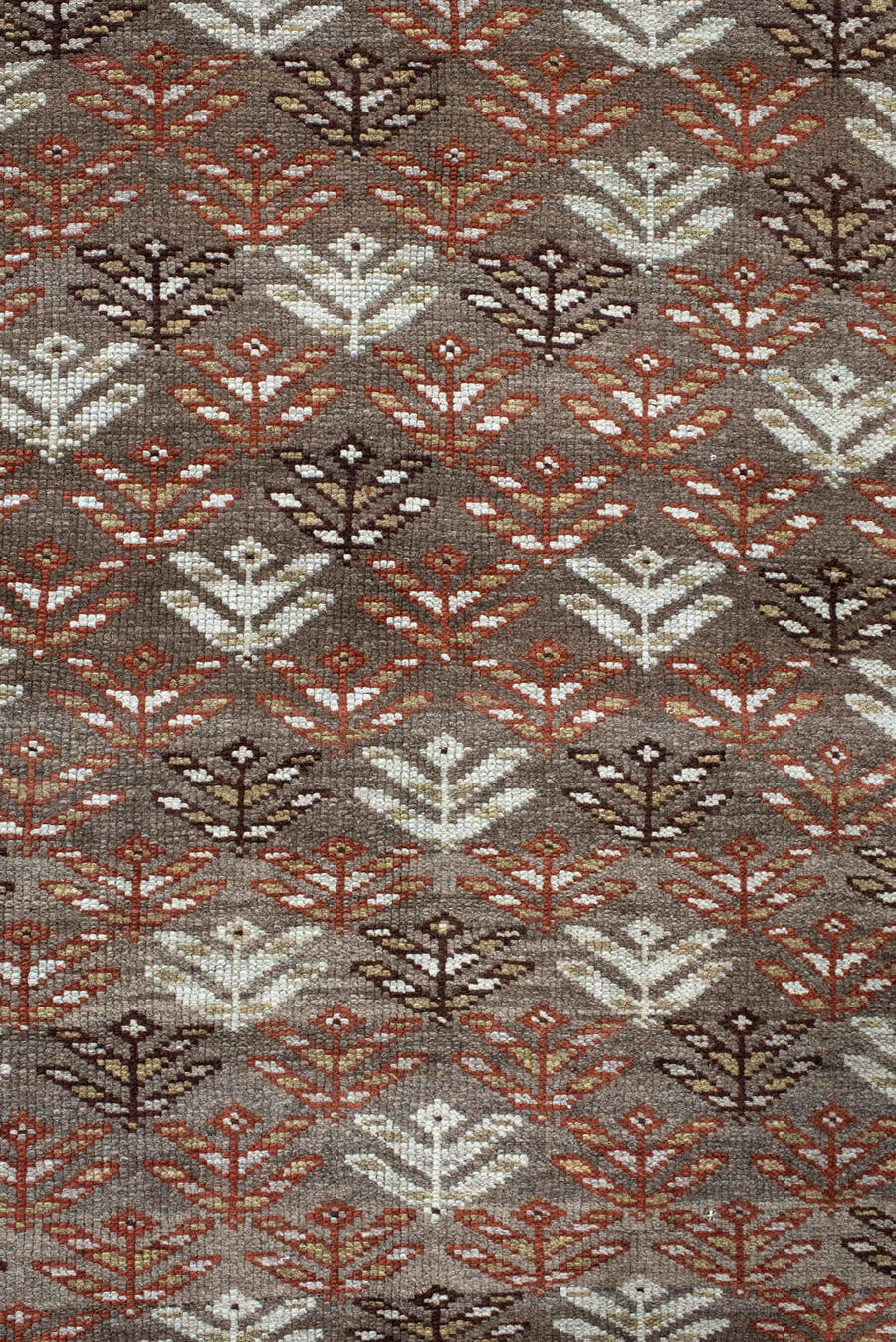 4' x 9' one-of-a-kind handmade antique Kurd runner rug. Color palette: taupe, brown, ivory, rust, charcoal, beige, gray