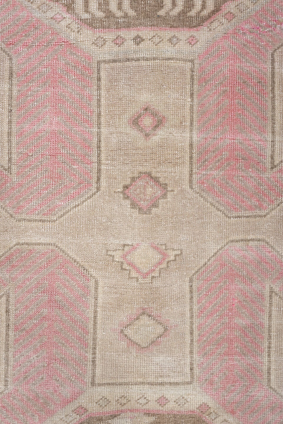 2' x 9' one-of-a-kind handmade antique Saraband runner rug. Color palette: taupe, blush pink, ivory, beige, sand, gray, pink