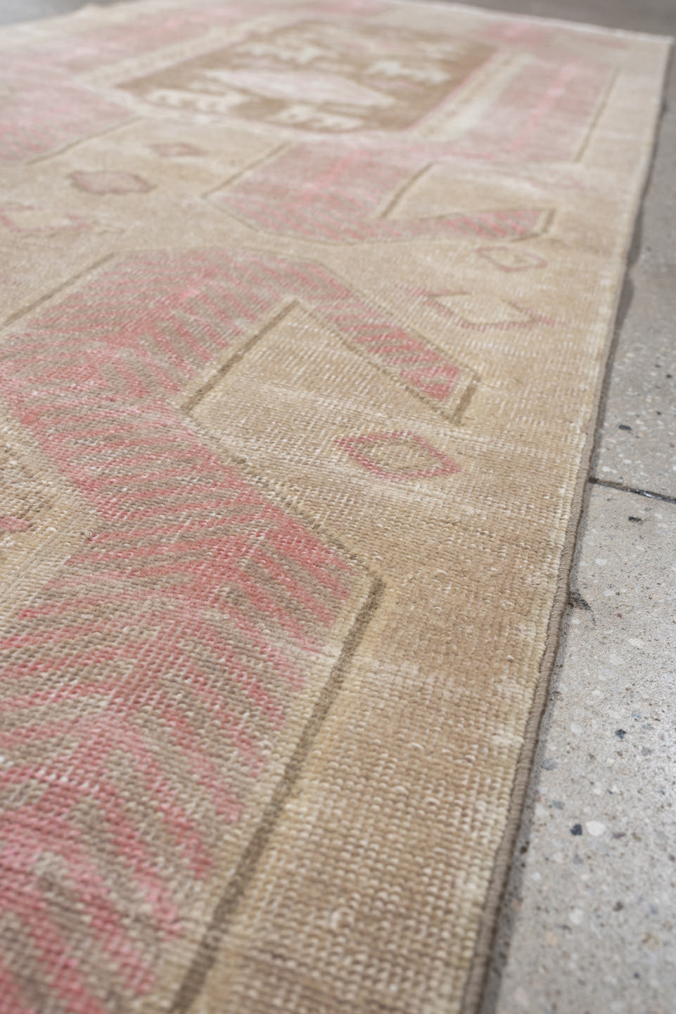 2' x 9' one-of-a-kind handmade antique Saraband runner rug. Color palette: taupe, blush pink, ivory, beige, sand, gray, pink