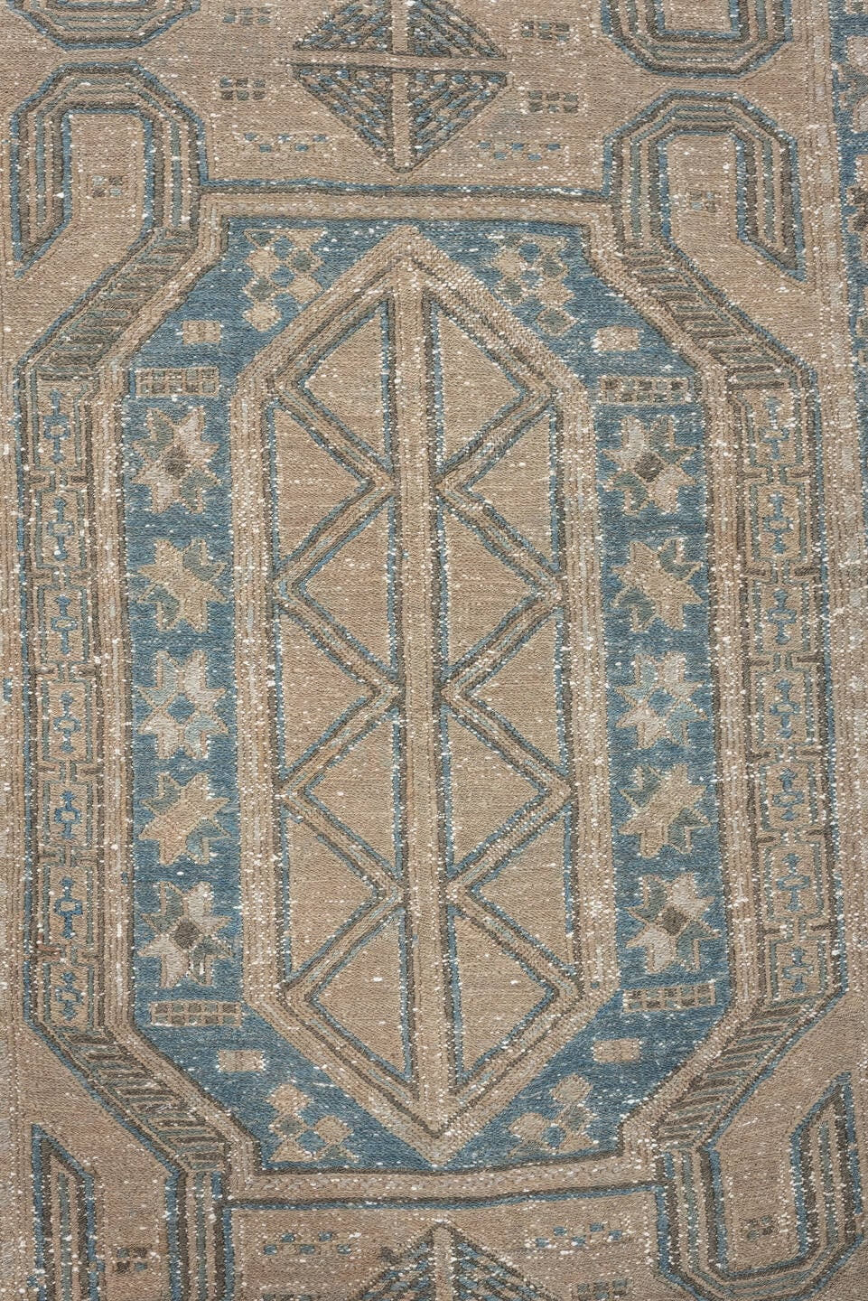 3' x 10' one-of-a-kind handmade vintage Sumak runner rug. Color palette: ivory, sky blue, taupe, charcoal, beige, slate