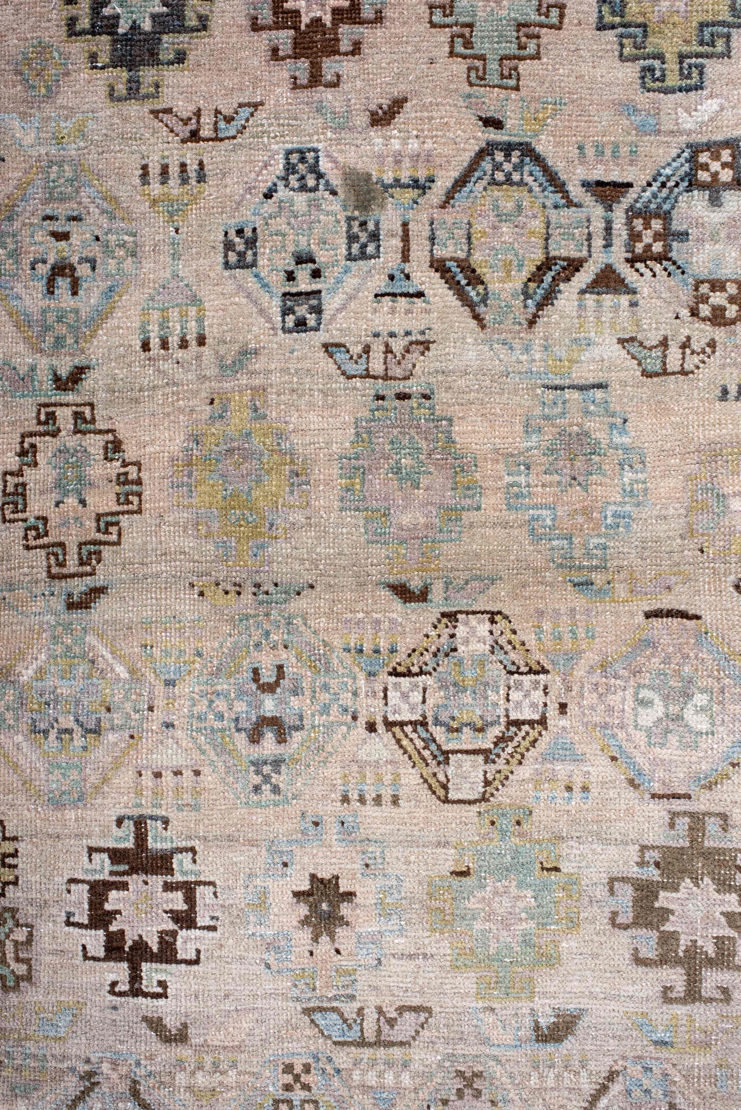 4' x 10' one-of-a-kind handmade antique Hamadan runner rug. Color palette: ivory, pale blue, slate, taupe, camel, charcoal