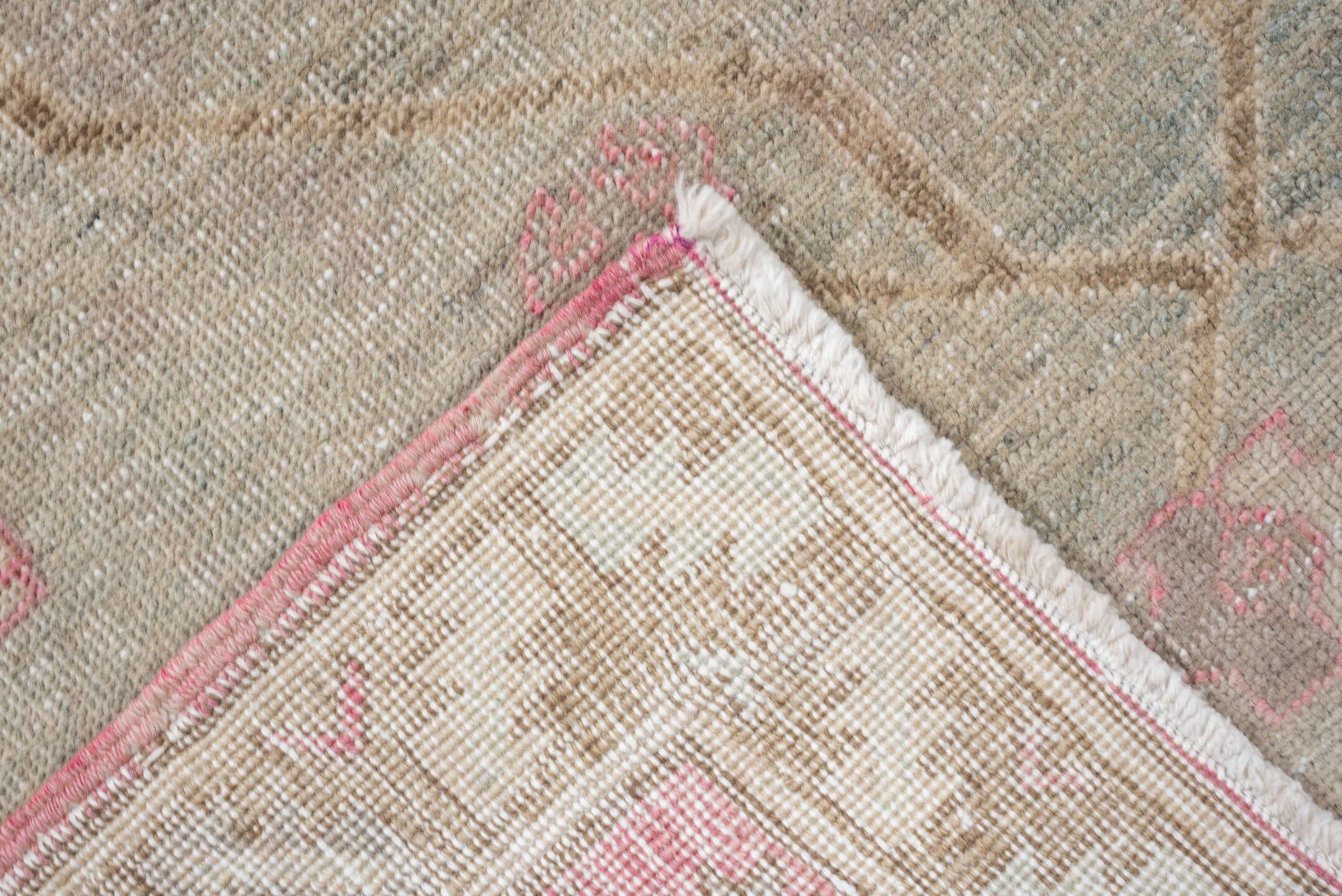 3' x 9' one-of-a-kind handmade antique Sarab runner rug. Color palette: blue gray, ivory, rose, taupe, camel, sage, gray