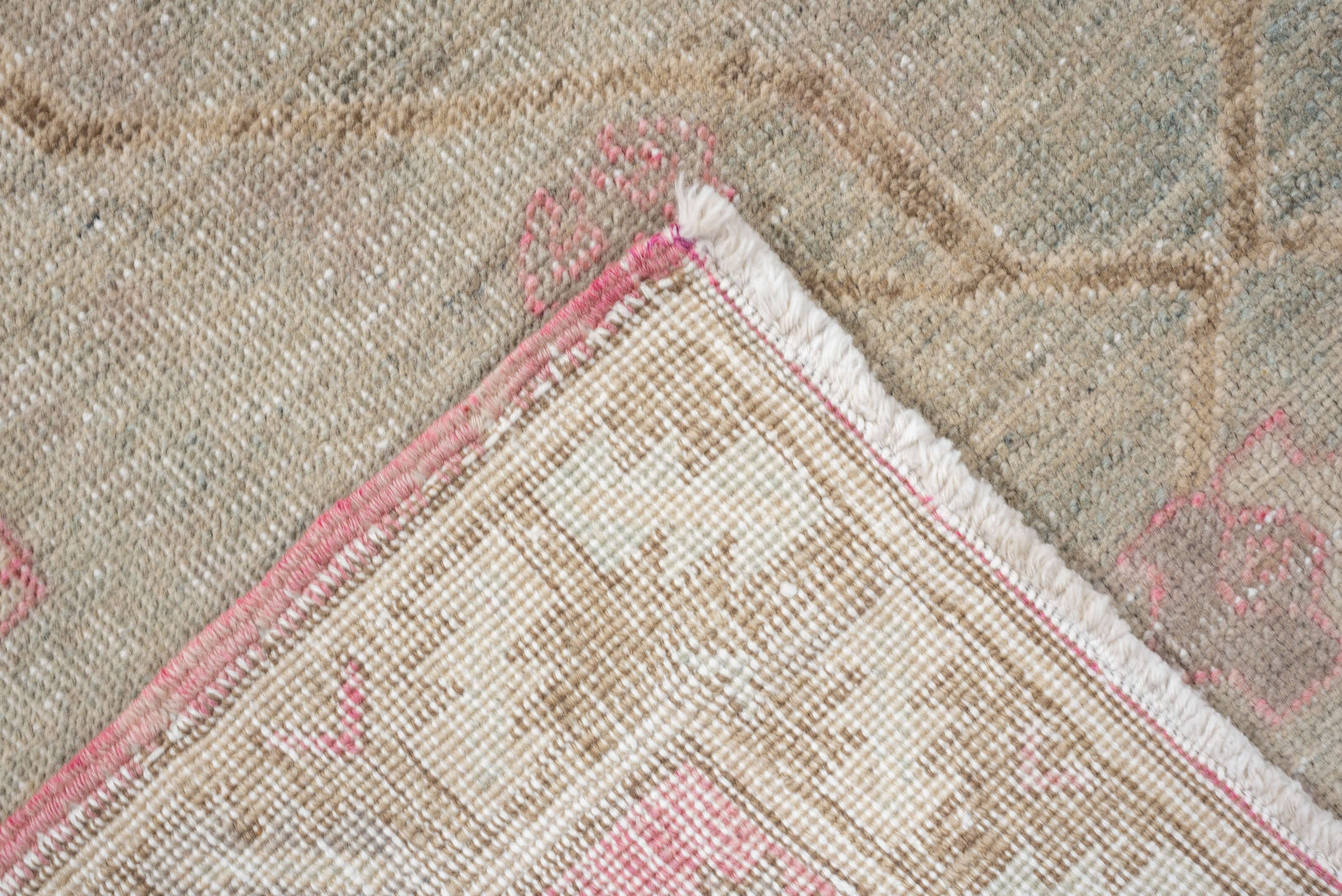 3' x 9' one-of-a-kind handmade antique Sarab runner rug. Color palette: blue gray, ivory, rose, taupe, camel, sage, gray