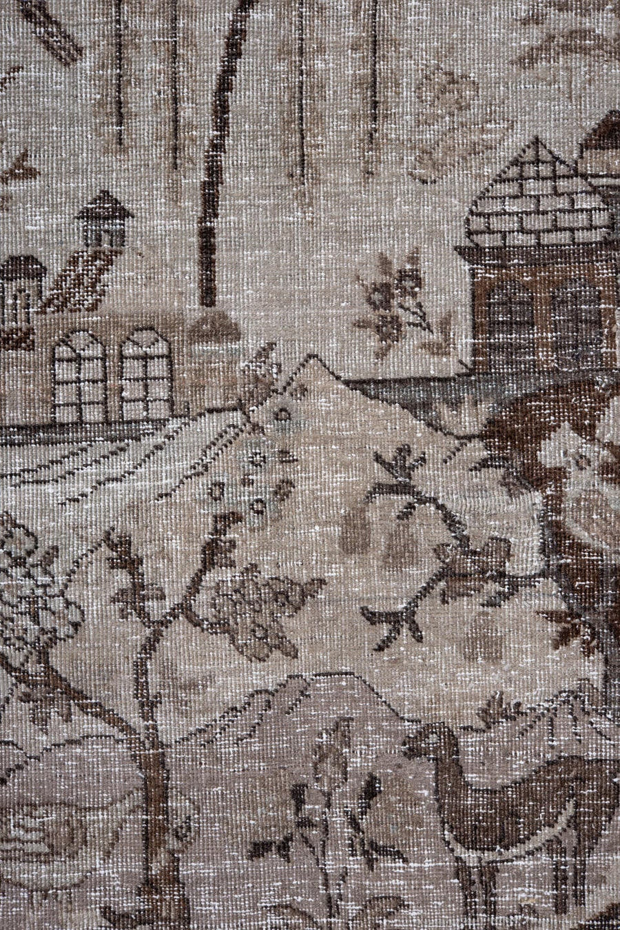 11' x 15' one-of-a-kind handmade vintage Tabriz oversize rug. Color palette: taupe, ivory, brown, slate, pale blue, beige