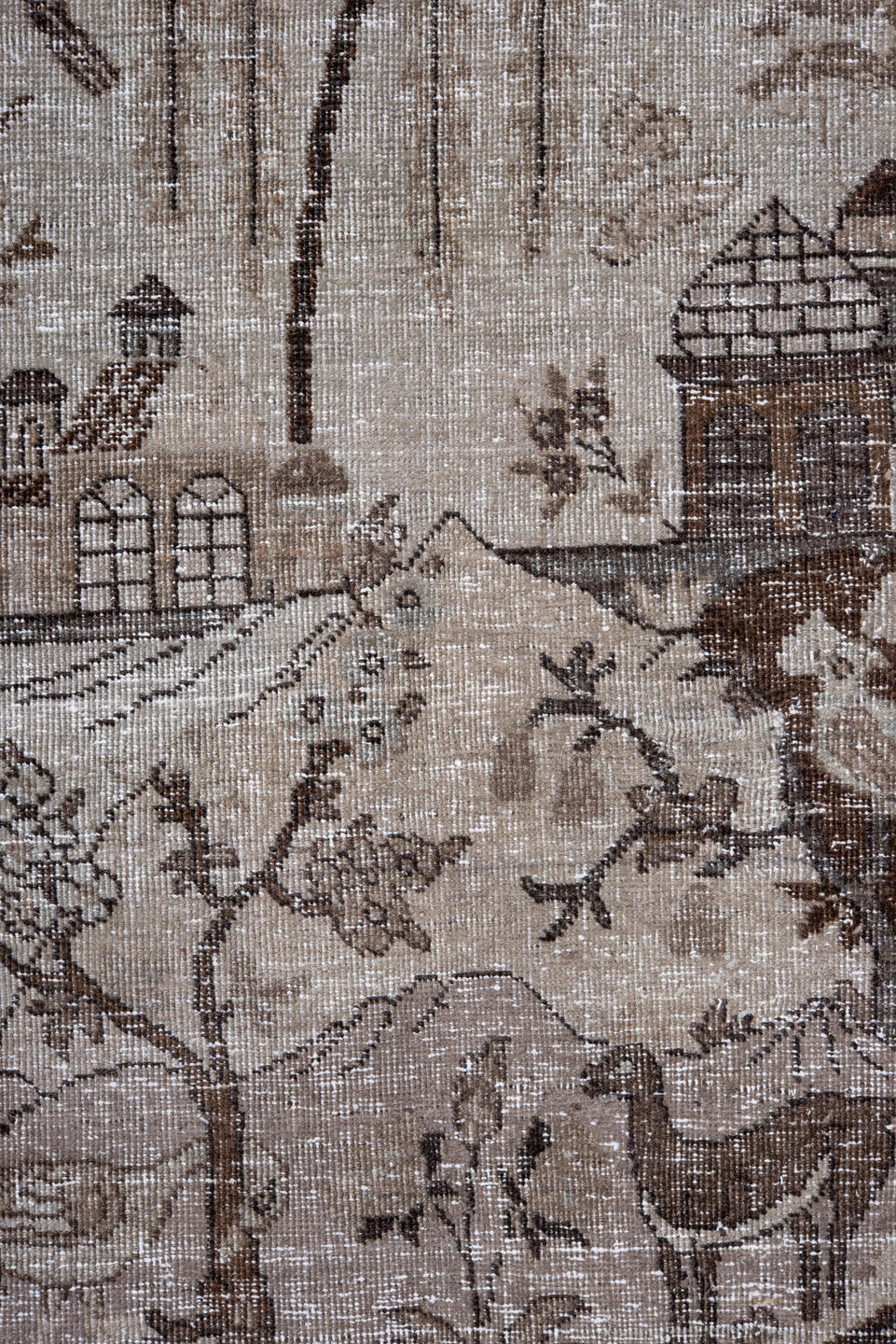 11' x 15' one-of-a-kind handmade vintage Tabriz oversize rug. Color palette: taupe, ivory, brown, slate, pale blue, beige