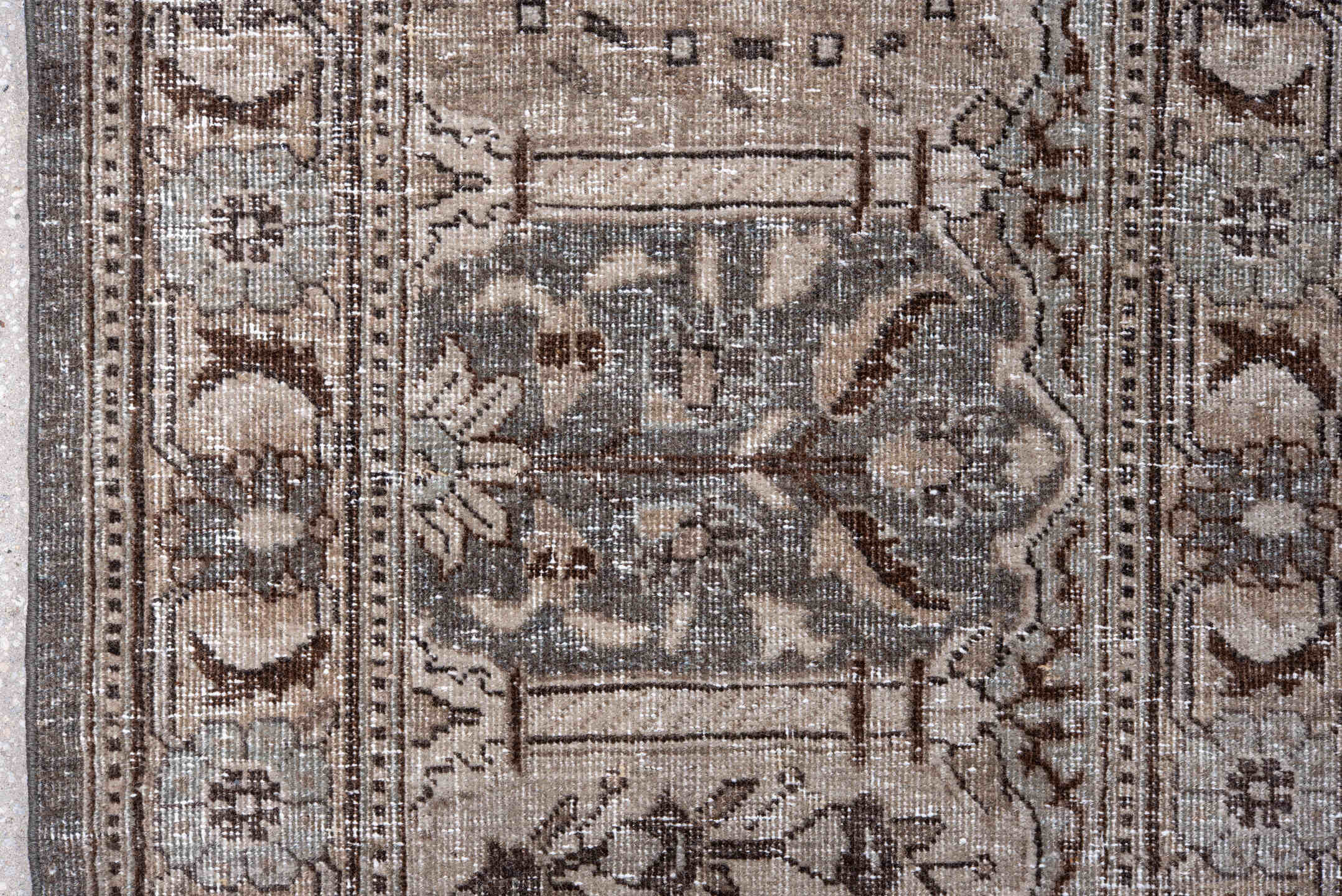 11' x 15' one-of-a-kind handmade vintage Tabriz oversize rug. Color palette: taupe, ivory, brown, slate, pale blue, beige
