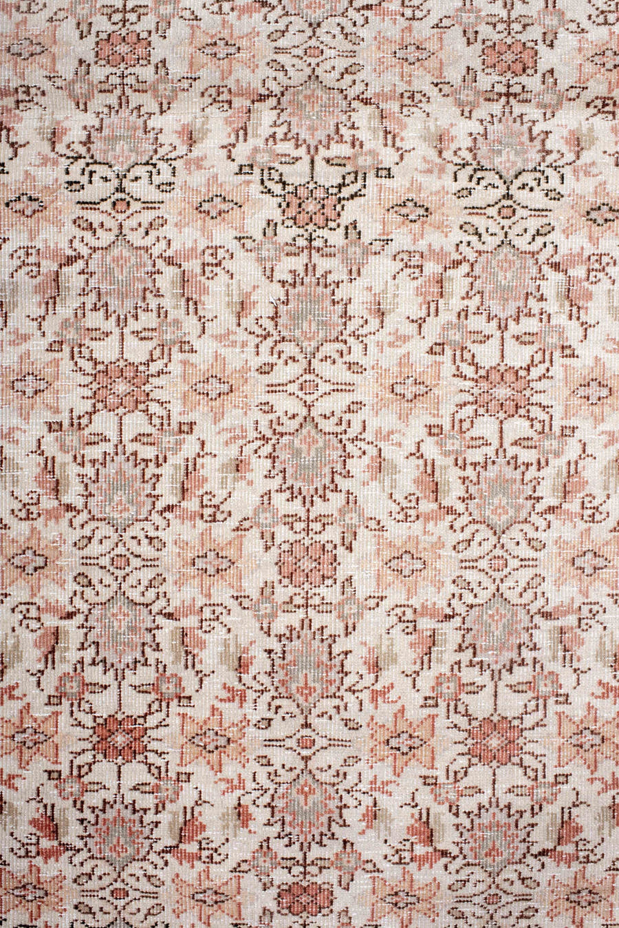 3' x 15' one-of-a-kind handmade antique Sparta runner rug. Color palette: ivory, blush, rose, taupe, sage, camel, pink, red