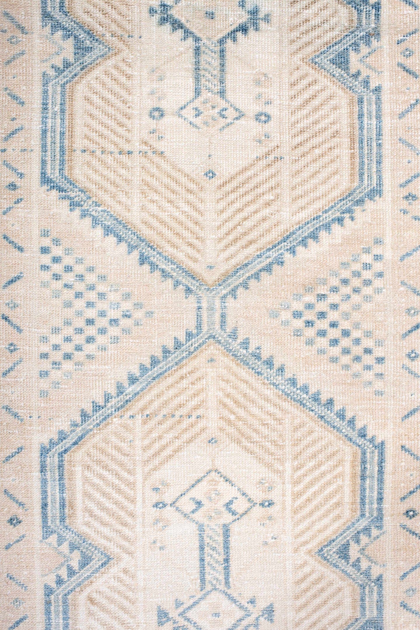 3' x 11' one-of-a-kind handmade antique Sarab runner rug. Color palette: ivory, sky blue, camel, beige, taupe, light blue