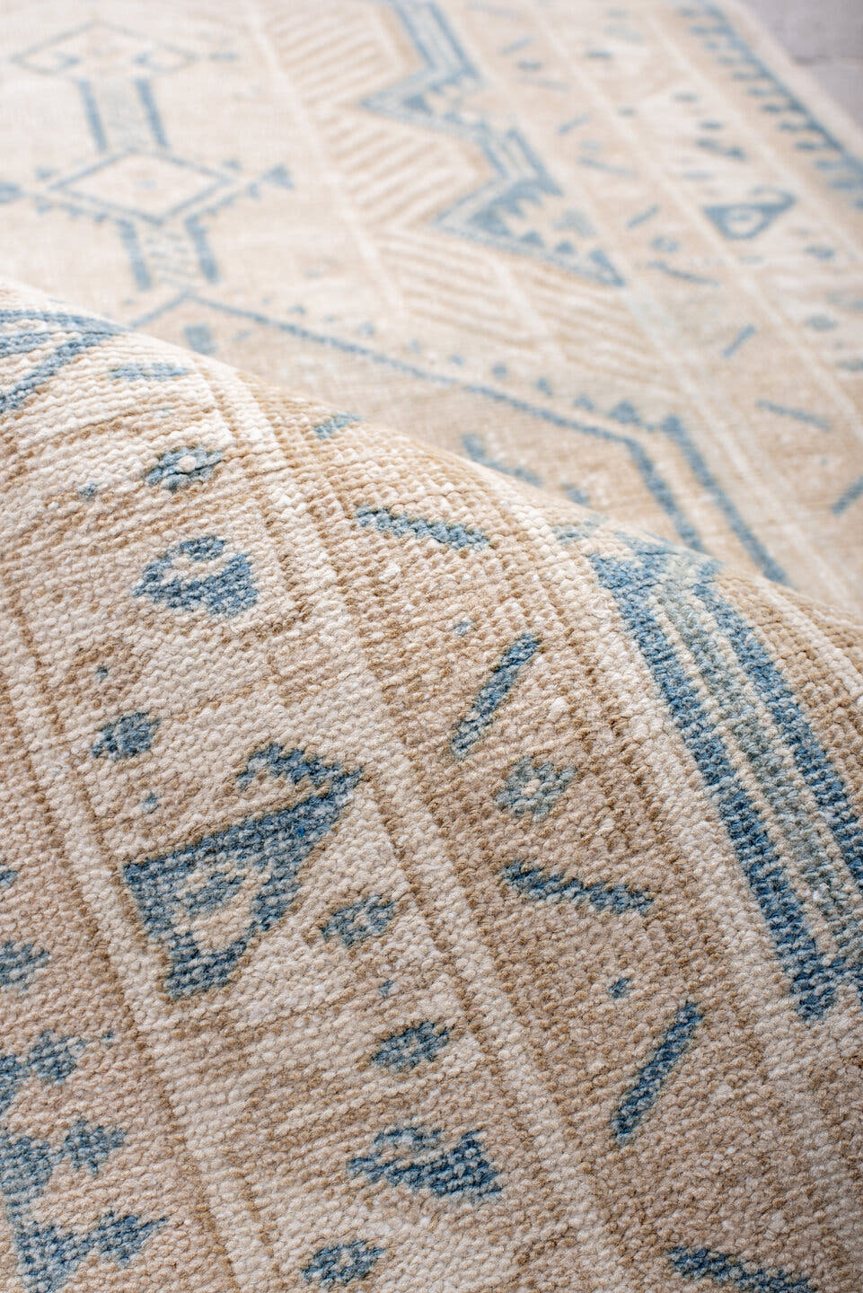 3' x 11' one-of-a-kind handmade antique Sarab runner rug. Color palette: ivory, sky blue, camel, beige, taupe, light blue