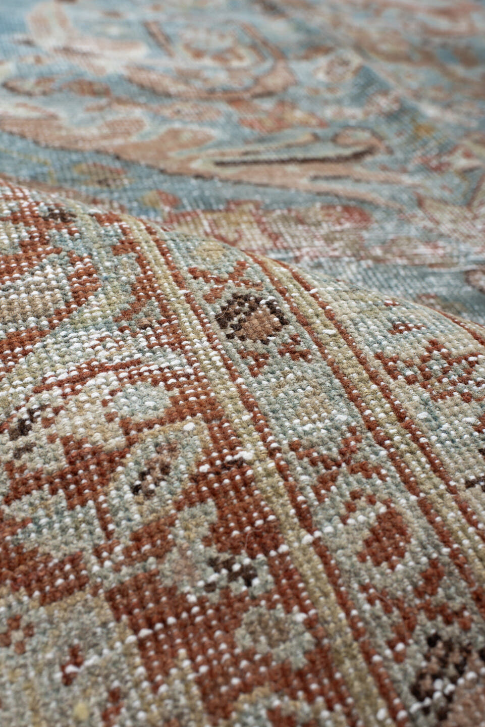10' x 15' one-of-a-kind handmade vintage Sultanabad rug. Color palette: aqua, gray, ivory, rust, taupe, charcoal, beige
