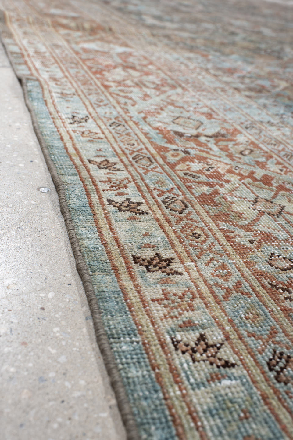 10' x 15' one-of-a-kind handmade vintage Sultanabad rug. Color palette: aqua, gray, ivory, rust, taupe, charcoal, beige