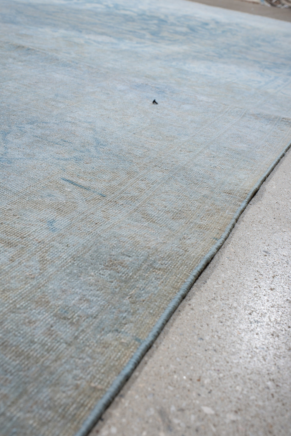 9' x 13' one-of-a-kind handmade vintage Sivas large size rug. Color palette: powder blue, ivory, pale taupe, soft gray