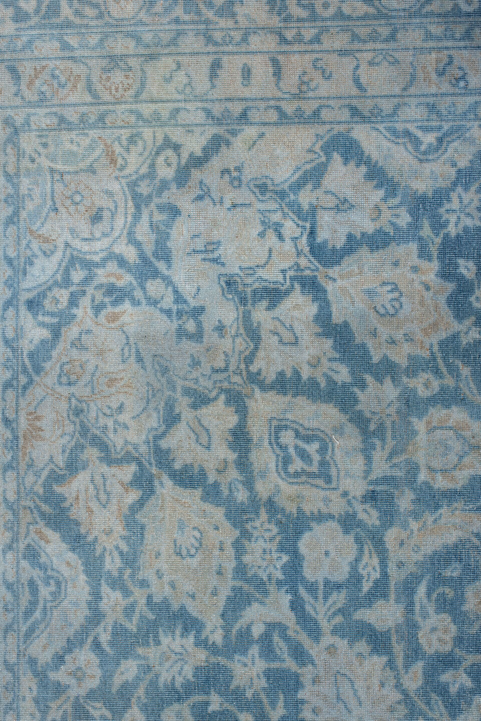 9' x 13' one-of-a-kind handmade vintage Sivas large size rug. Color palette: powder blue, ivory, pale taupe, soft gray