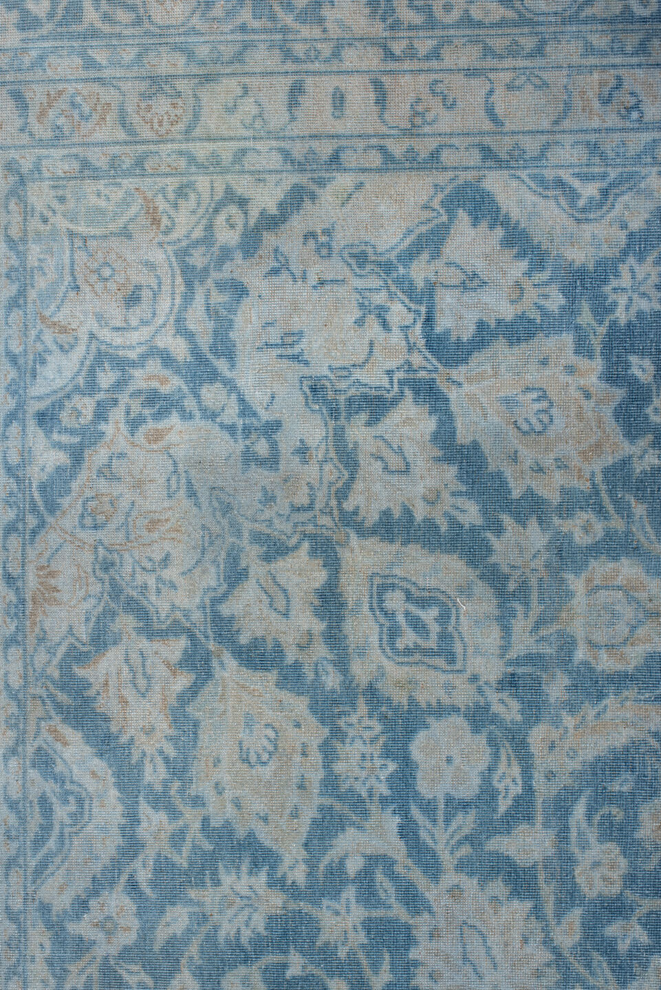9' x 13' one-of-a-kind handmade vintage Sivas large size rug. Color palette: powder blue, ivory, pale taupe, soft gray