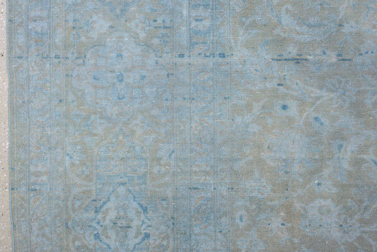 9' x 13' one-of-a-kind handmade vintage Sivas large size rug. Color palette: powder blue, ivory, pale taupe, soft gray