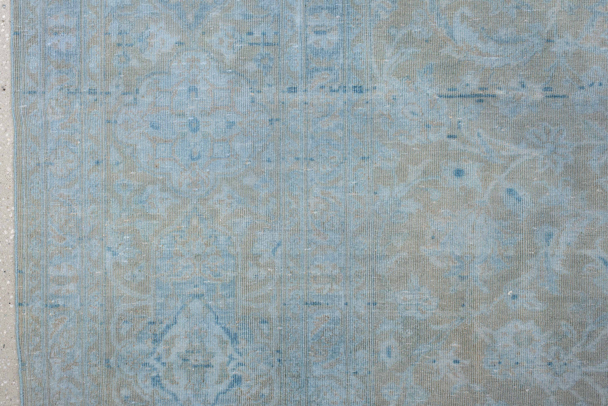 9' x 13' one-of-a-kind handmade vintage Sivas large size rug. Color palette: powder blue, ivory, pale taupe, soft gray