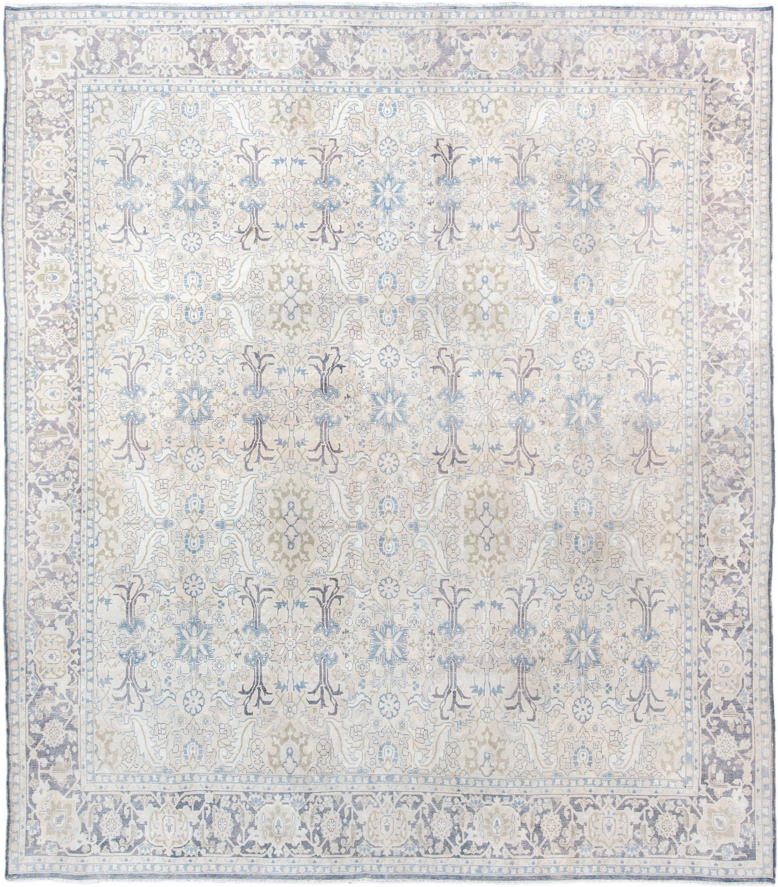 8' x 10' one-of-a-kind handmade antique Tabriz large size rug. Color palette: ivory, pale blue, taupe, lavender, cream