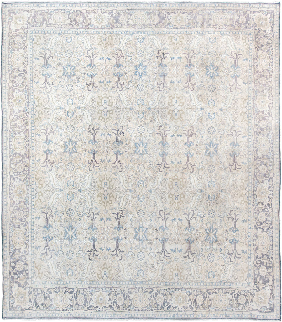 8' x 10' one-of-a-kind handmade antique Tabriz large size rug. Color palette: ivory, pale blue, taupe, lavender, cream