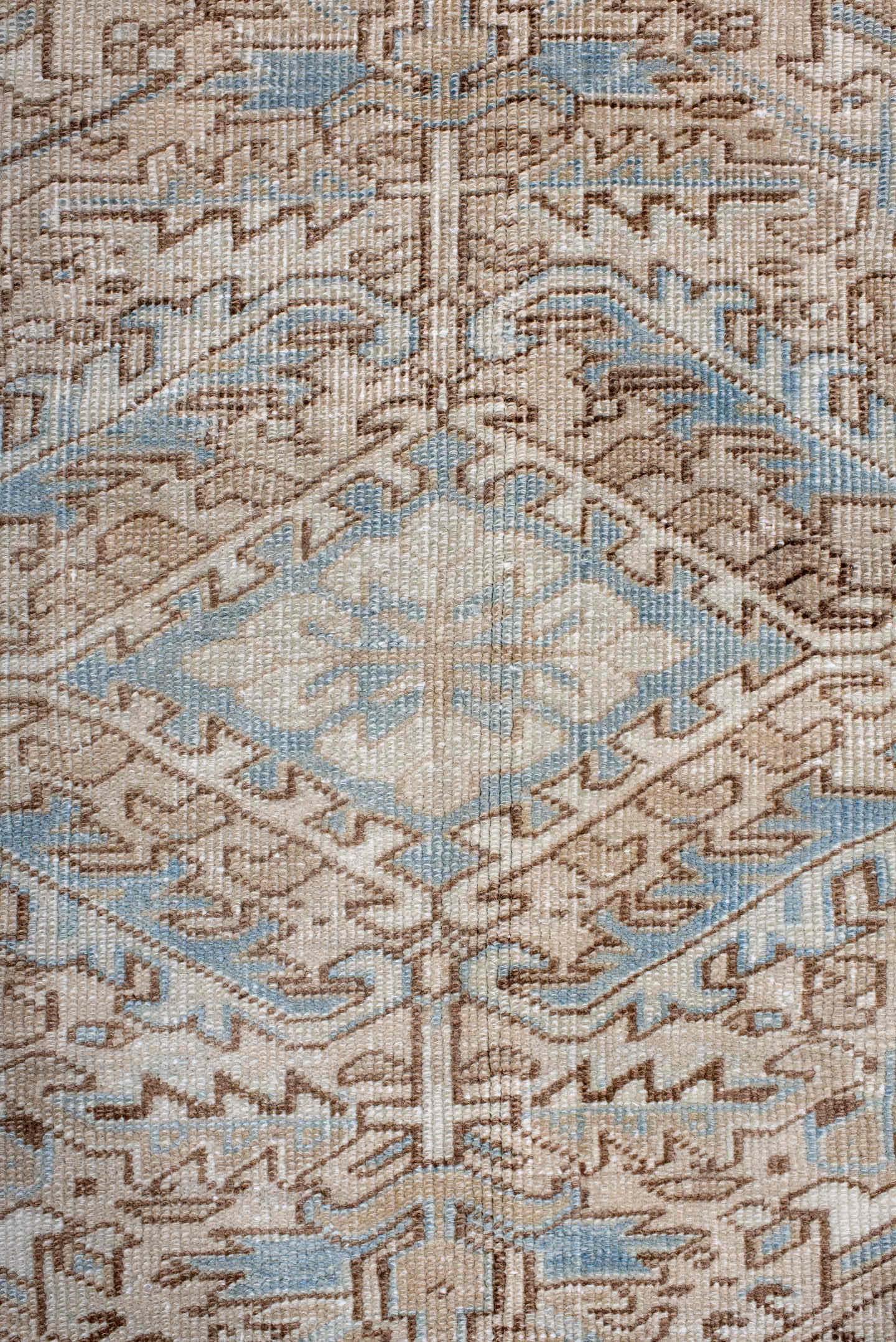 8' x 10' one-of-a-kind handmade antique Heriz large size rug. Color palette: ivory, pale blue, taupe, camel, beige