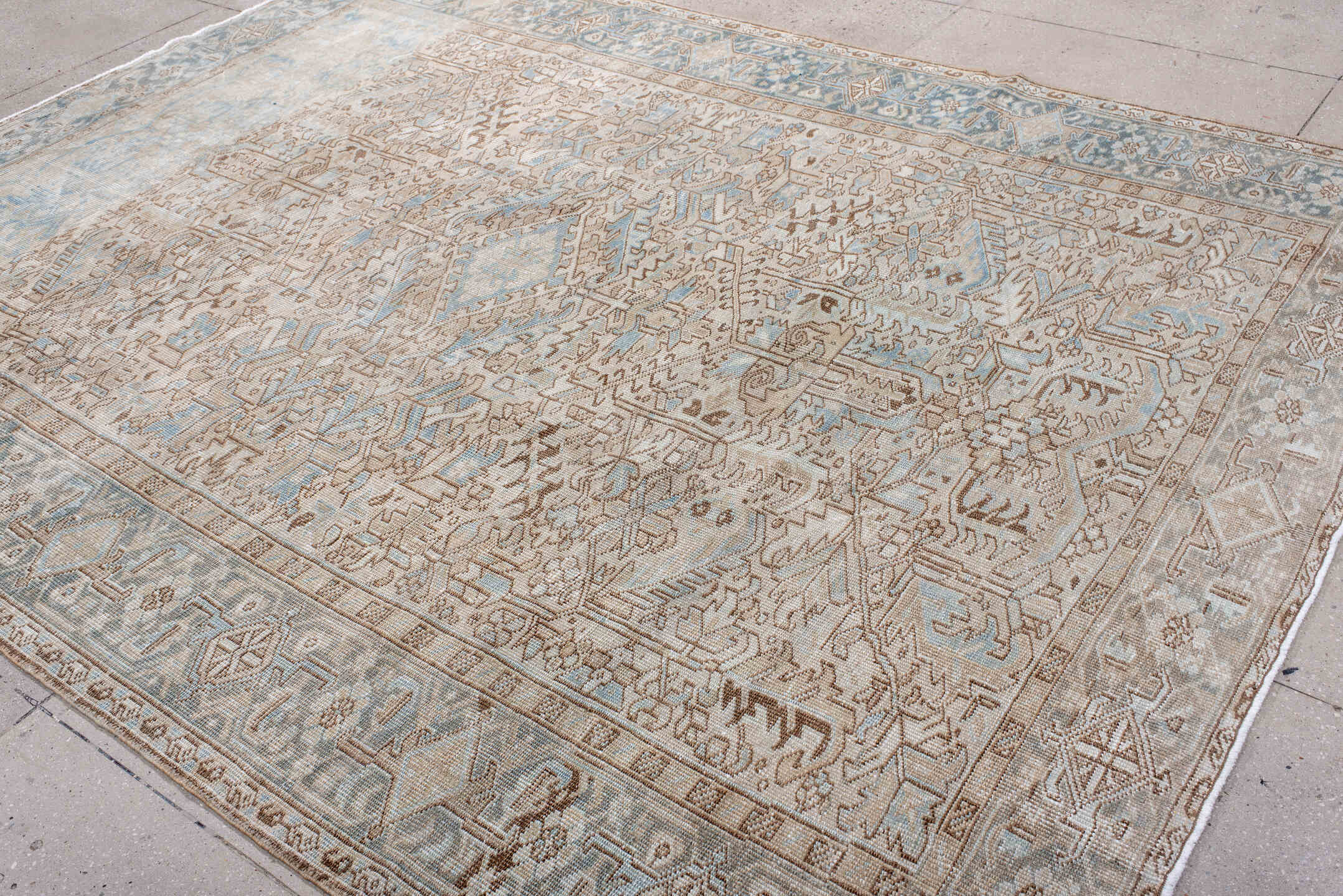 8' x 10' one-of-a-kind handmade vintage Heriz large size rug. Color palette: blue, brown, dark gray, dim gray, gainsboro