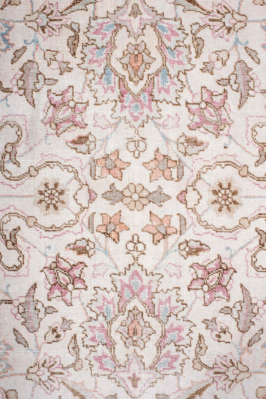 8' x 11' one-of-a-kind handmade antique Sparta large size rug. Color palette: ivory, blush, rose, taupe, camel, soft blue