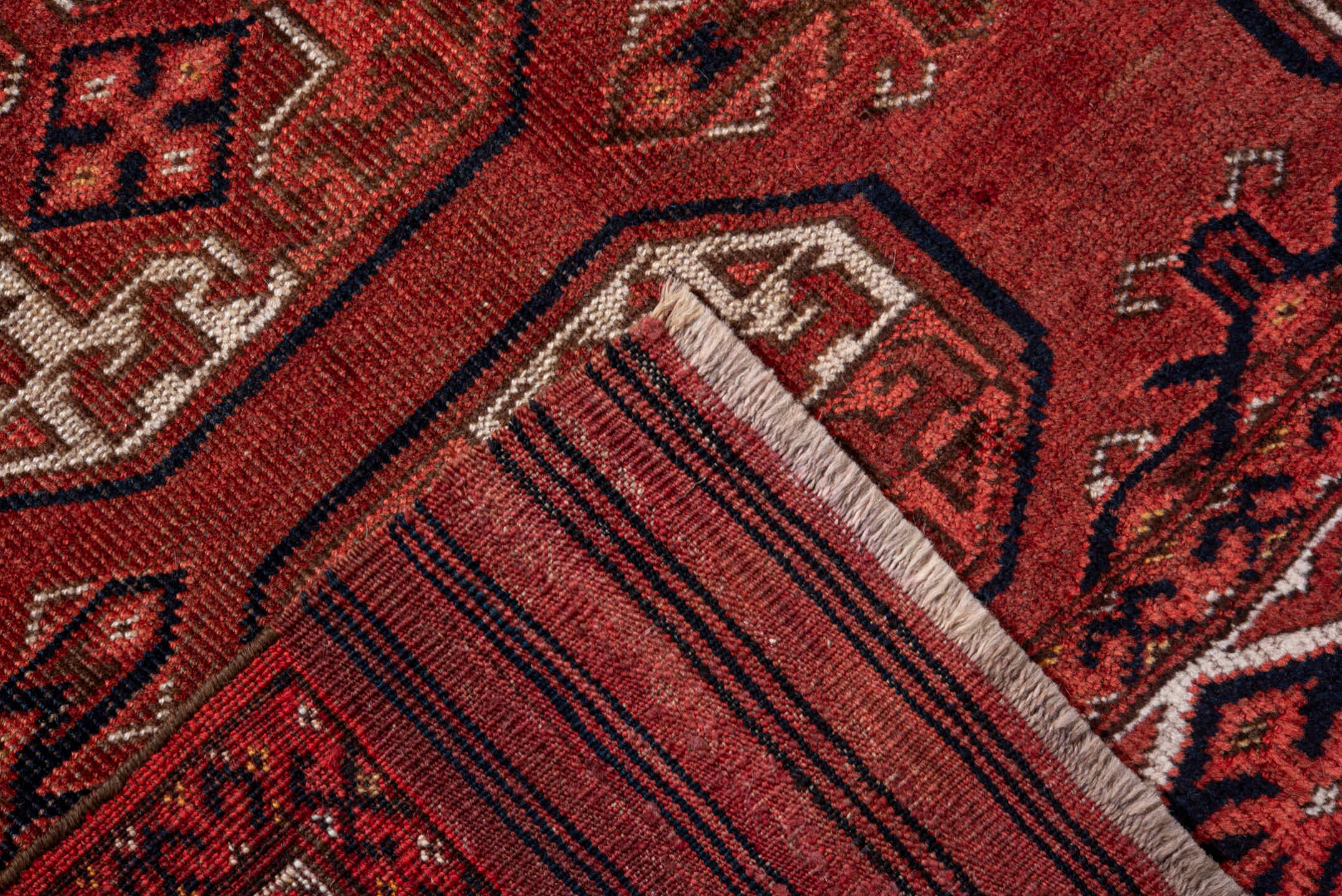 6' x 10' one-of-a-kind handmade vintage Yamoud large size rug. Color palette: black, brown, gray, light gray, pink, red