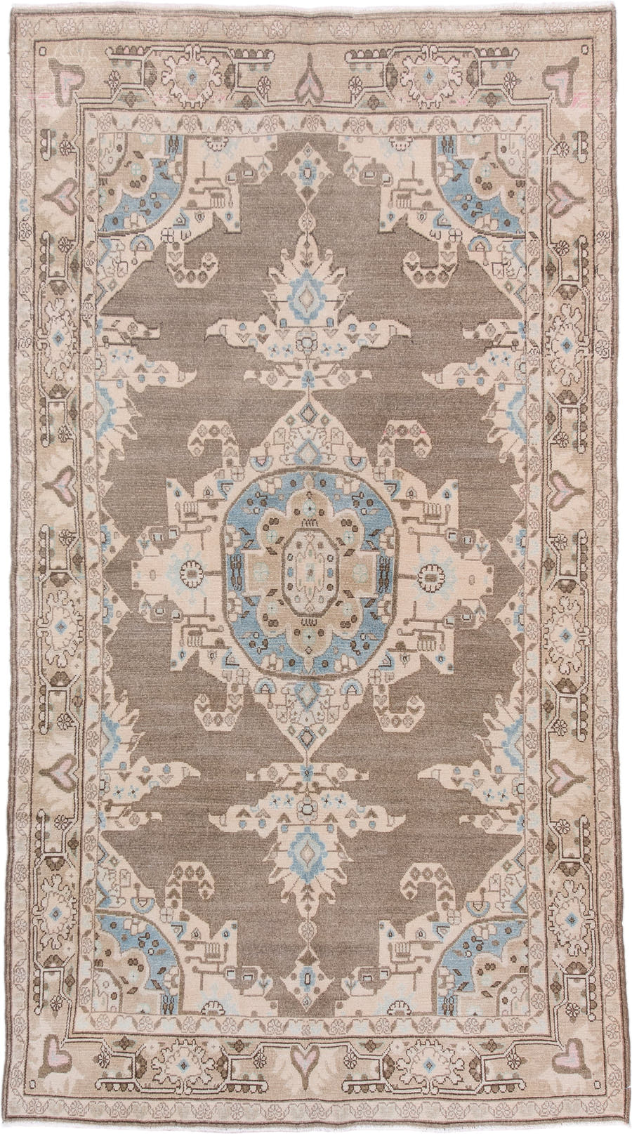 4' x 8' one-of-a-kind handmade antique Hamadan rug. Color palette: taupe, ivory, sky blue, beige, brown, blush, gray