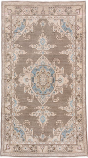4' x 8' one-of-a-kind handmade antique Hamadan rug. Color palette: taupe, ivory, sky blue, beige, brown, blush, gray