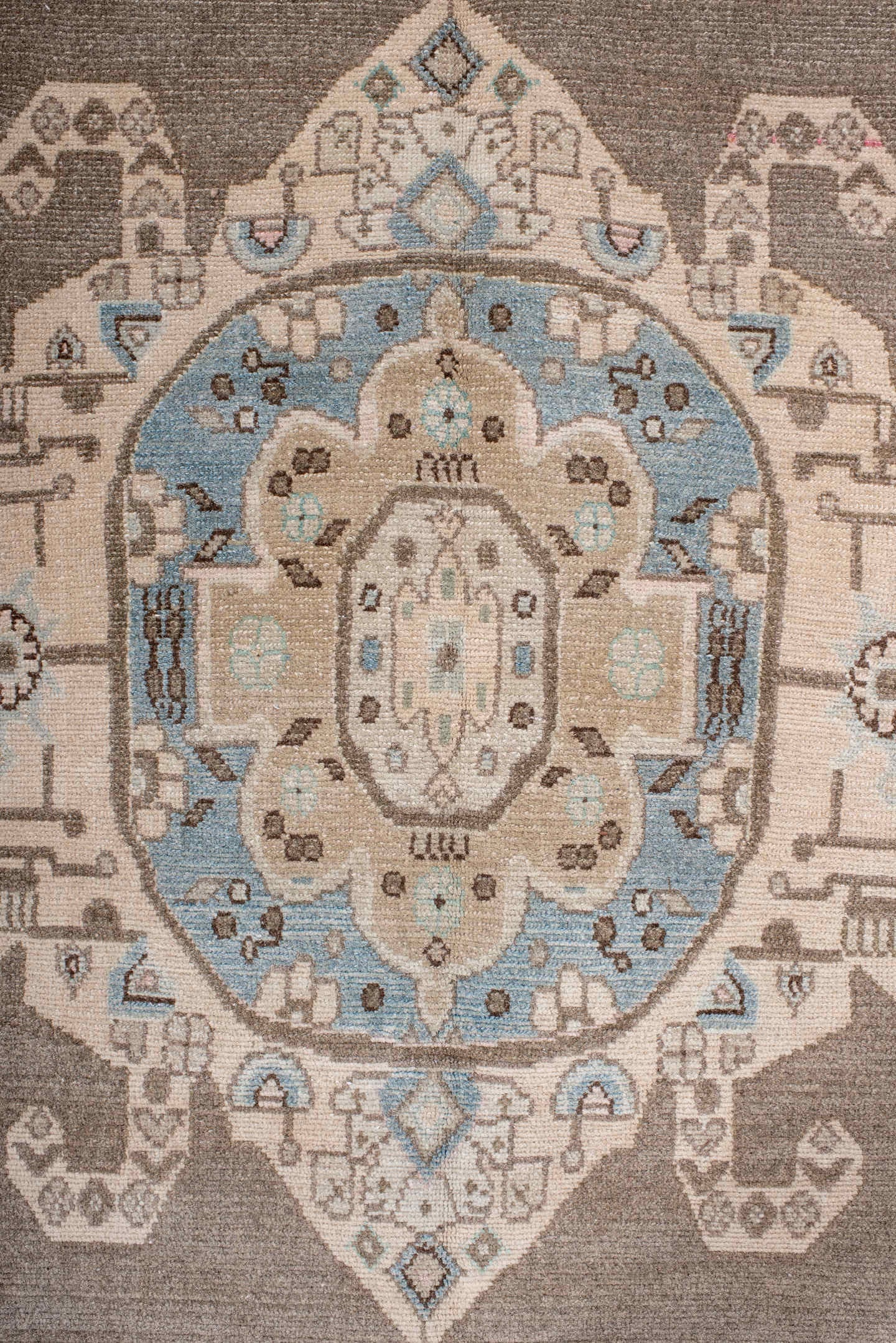 4' x 8' one-of-a-kind handmade antique Hamadan rug. Color palette: taupe, ivory, sky blue, beige, brown, blush, gray
