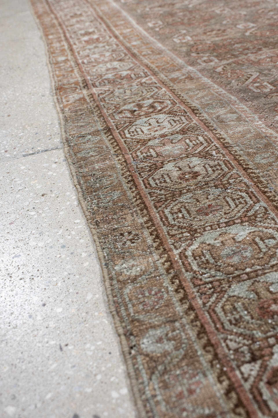 4' x 6' one-of-a-kind handmade antique Malayer small size rug. Color palette: taupe, rust, blush, ivory, brown, sage, beige