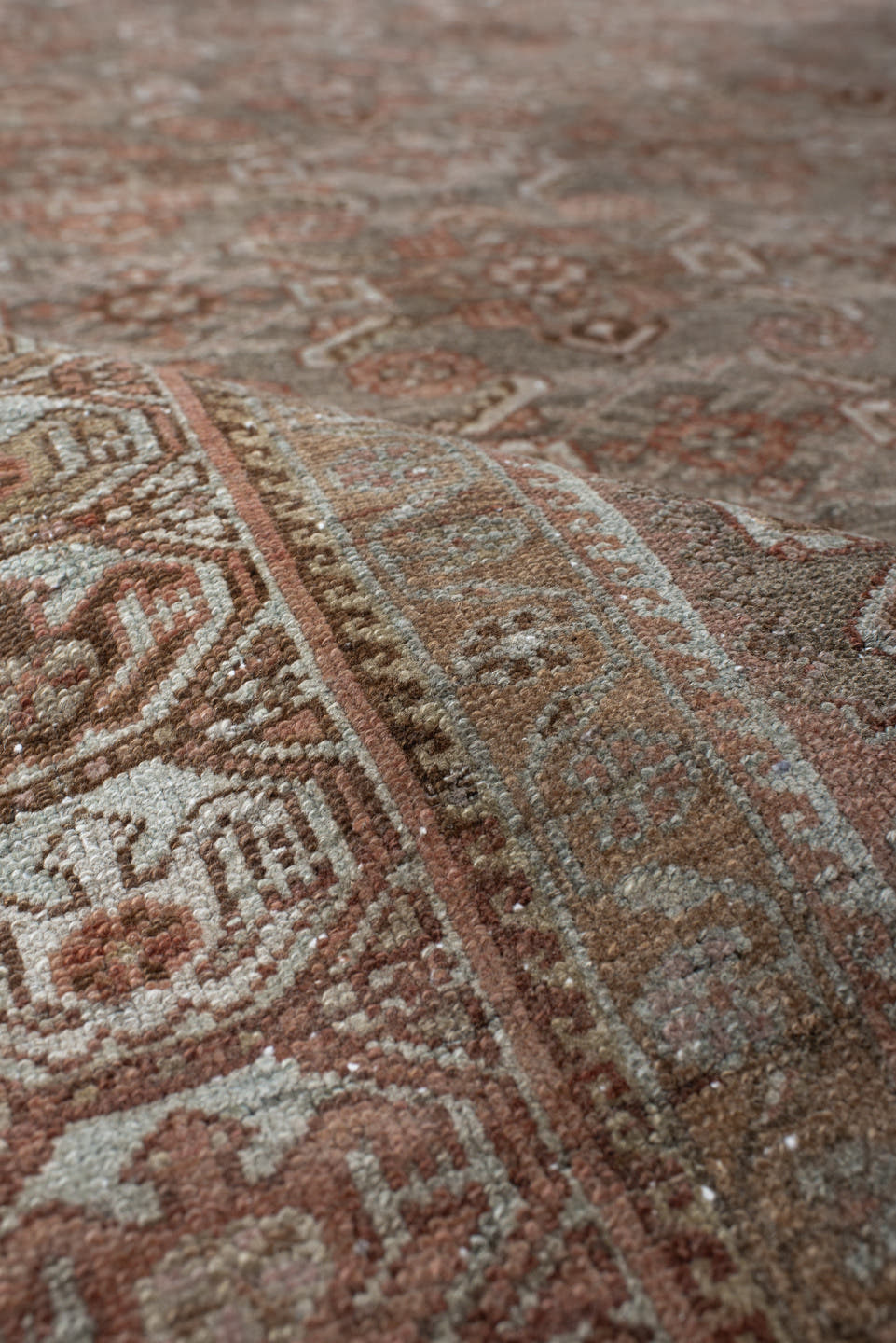 4' x 6' one-of-a-kind handmade antique Malayer small size rug. Color palette: taupe, rust, blush, ivory, brown, sage, beige