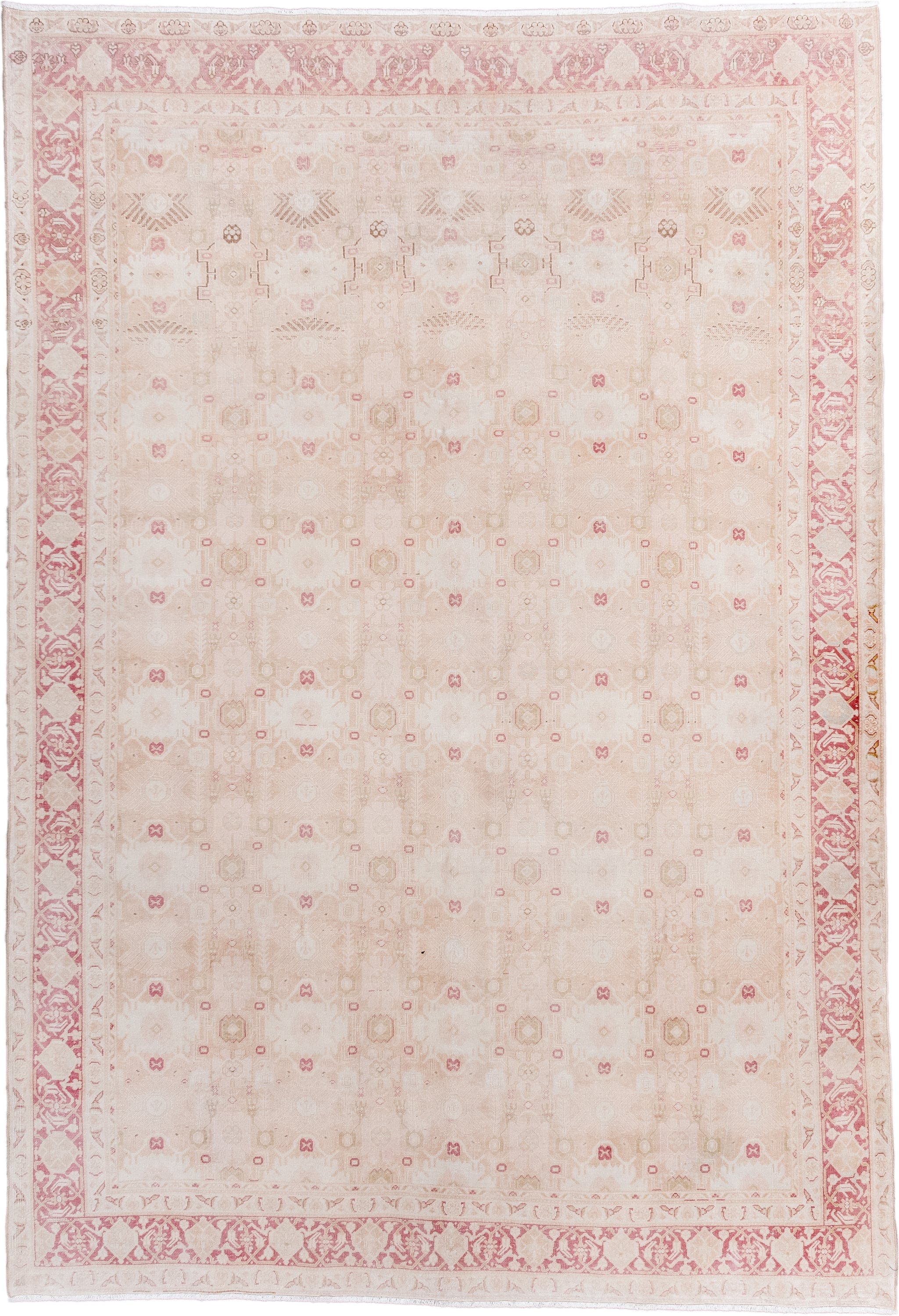 6' x 9' one-of-a-kind handmade antique Sivas medium size rug. Color palette: ivory, blush, rose, cream, taupe, beige, pink