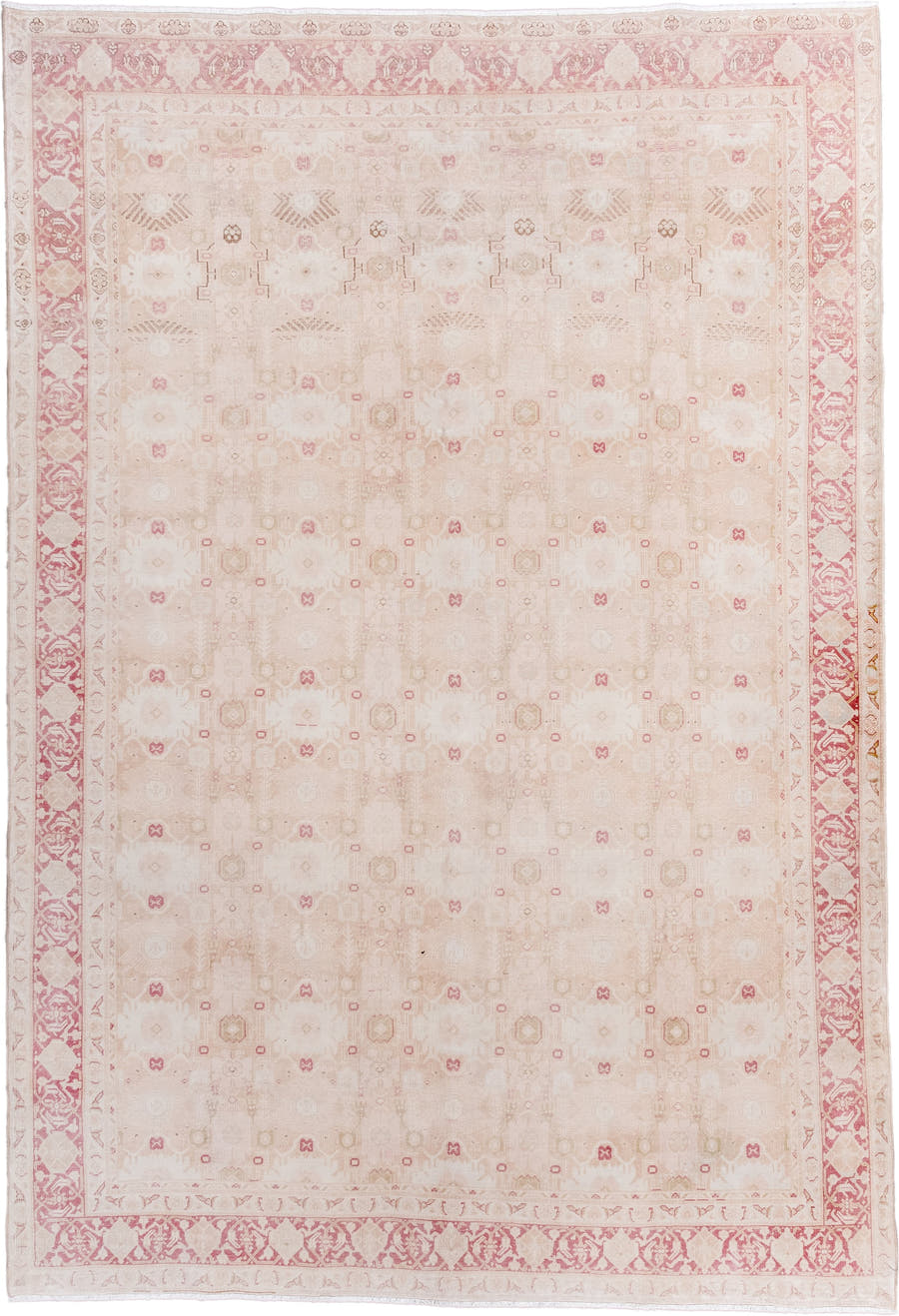 6' x 9' one-of-a-kind handmade antique Sivas medium size rug. Color palette: ivory, blush, rose, cream, taupe, beige, pink