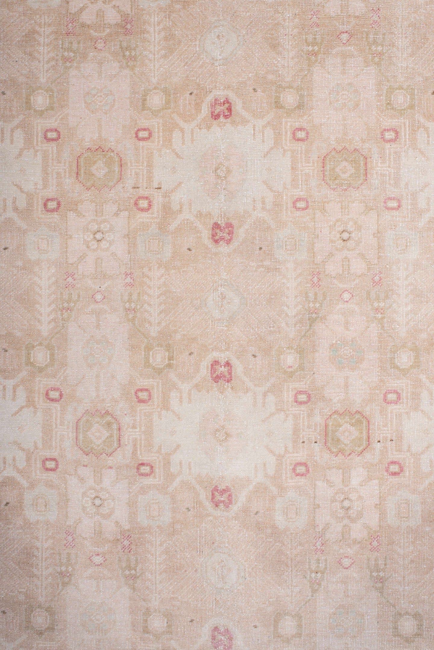 6' x 9' one-of-a-kind handmade antique Sivas medium size rug. Color palette: ivory, blush, rose, cream, taupe, beige, pink