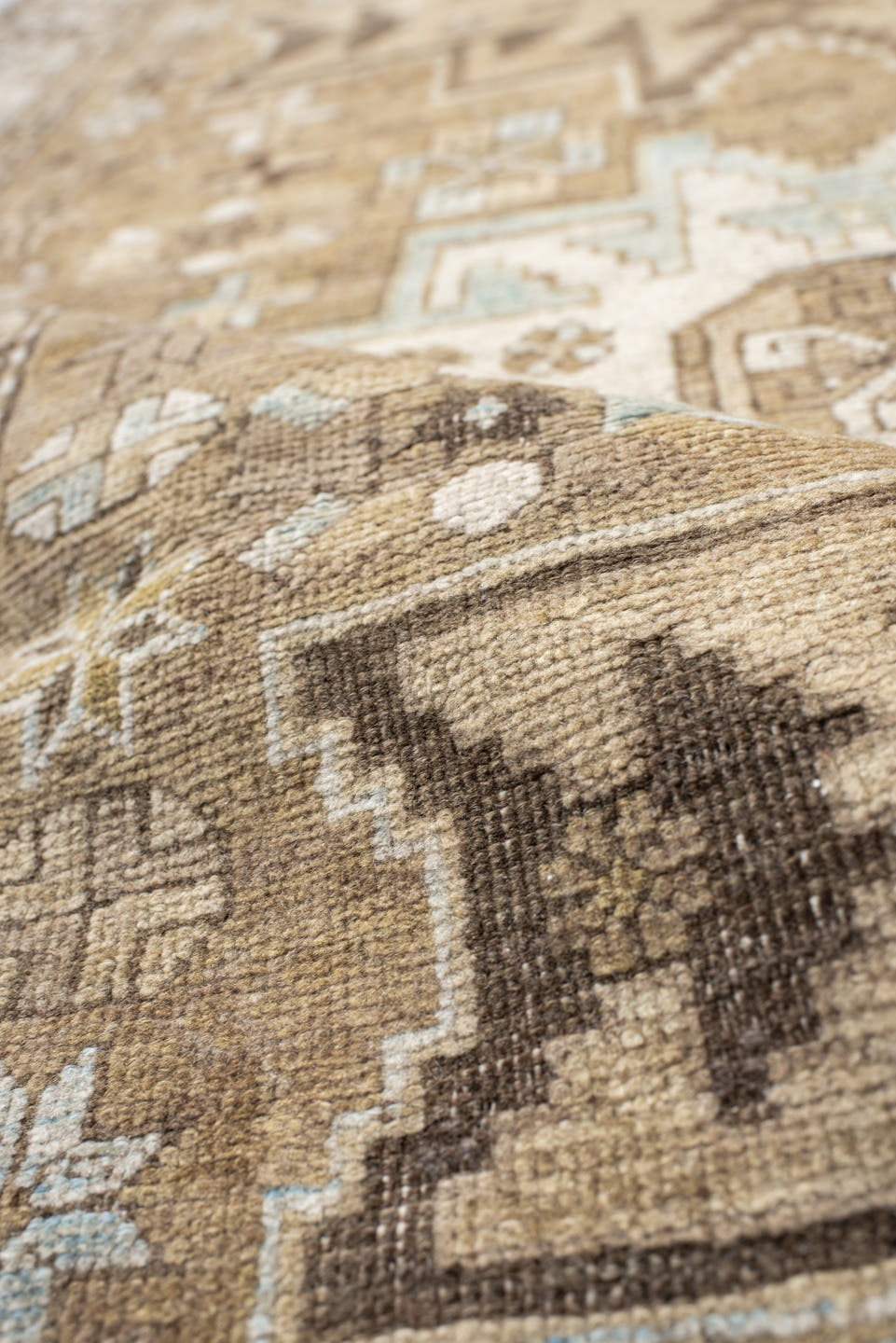 3' x 5' one-of-a-kind handmade antique Shirvan small size rug. Color palette: camel, ivory, brown, taupe, pale_blue, beige