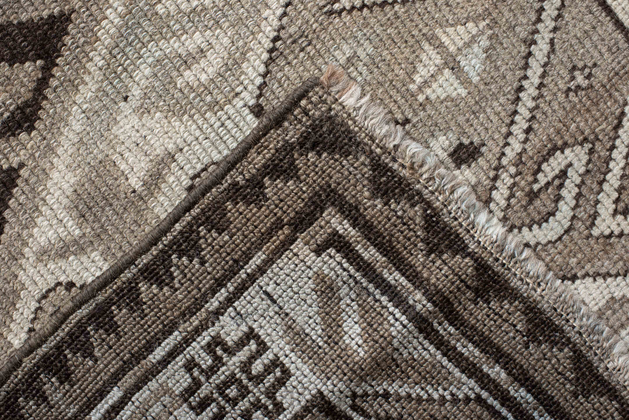 4' x 10' one-of-a-kind handmade antique Caucasian runner rug. Color palette: ivory, charcoal, taupe, brown, slate, gray