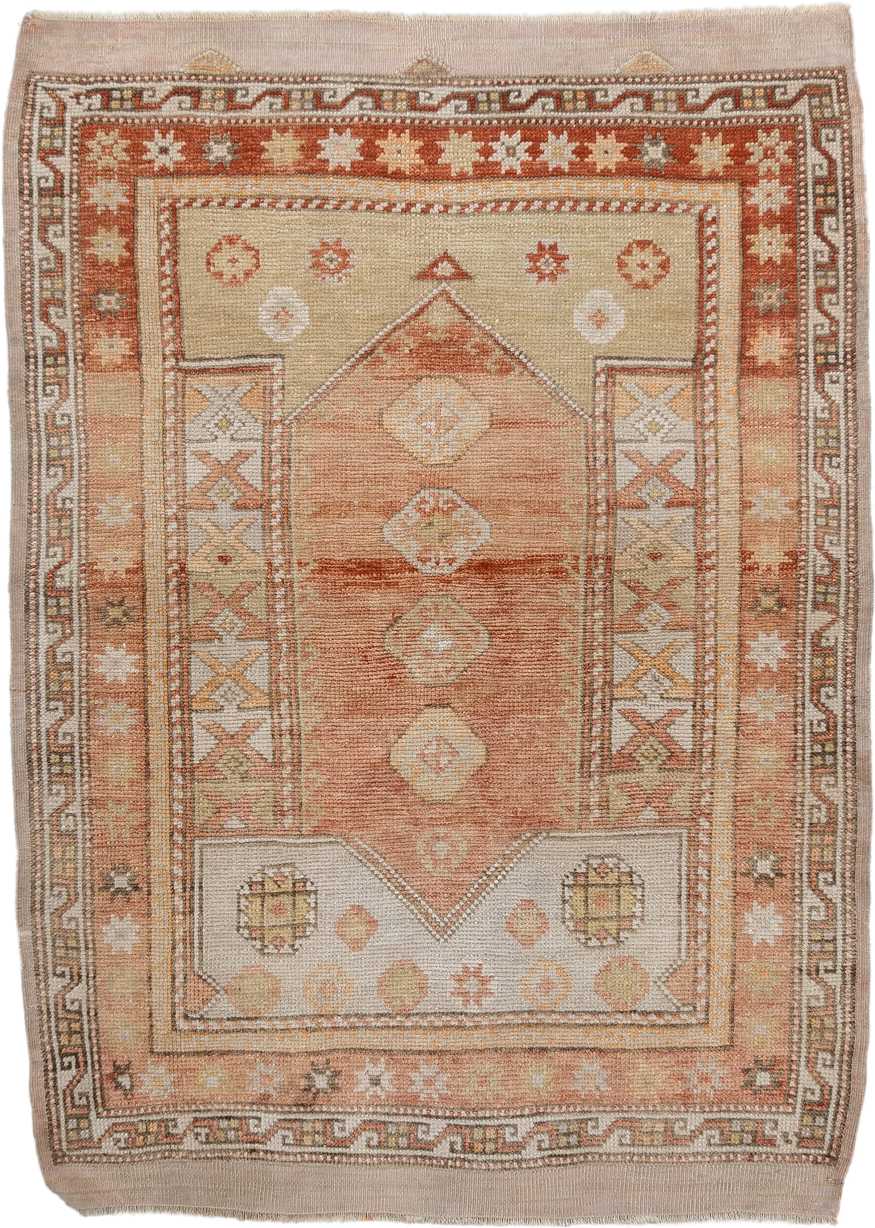 2' x 4' one-of-a-kind handmade vintage Anatolian small size rug. Color palette: ivory, terra cotta, taupe, camel, sage, rust