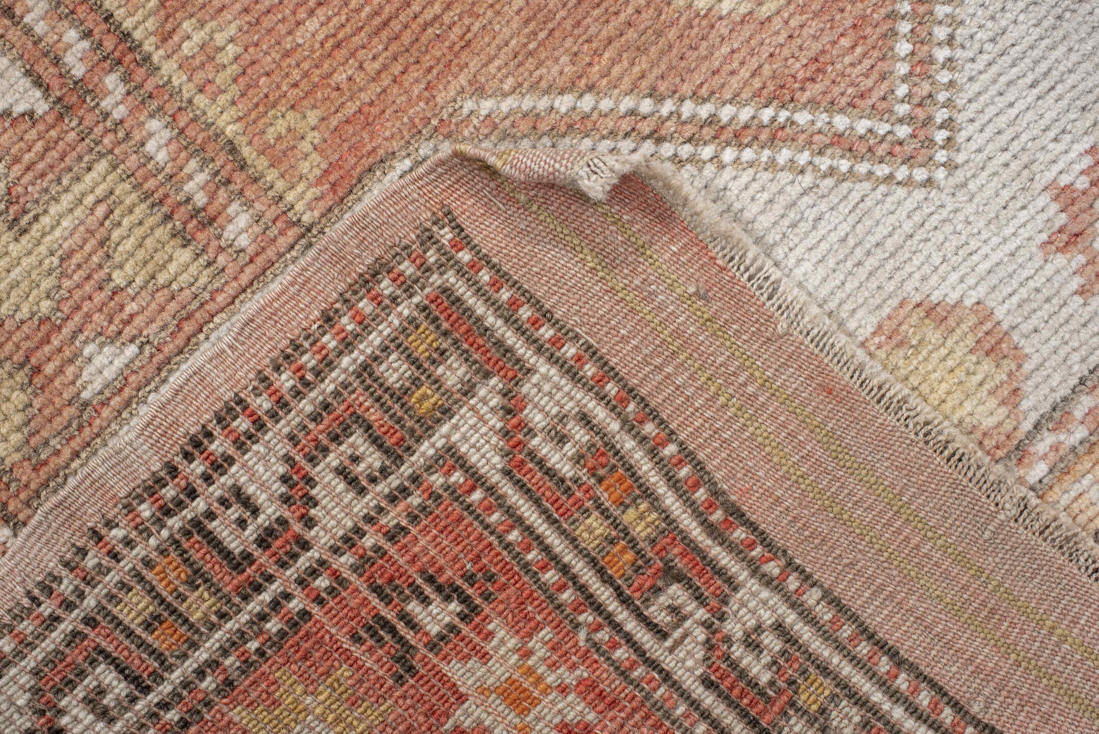 2' x 4' one-of-a-kind handmade vintage Anatolian small size rug. Color palette: ivory, terra cotta, taupe, camel, sage, rust